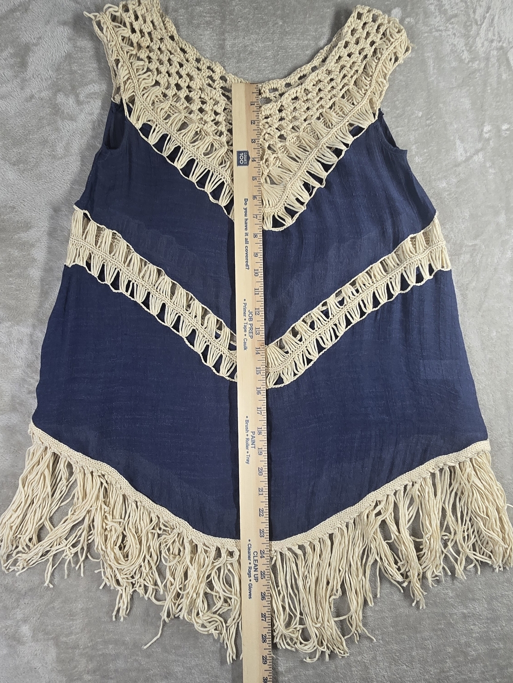 Umgee USA Boho Crochet Fringe Tunic Top Navy Cream Small - Picture 7 of 11